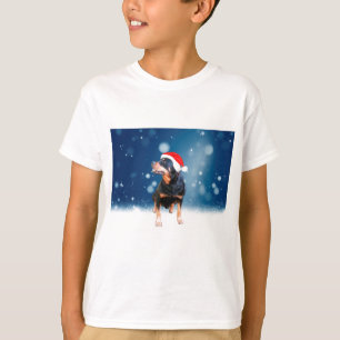 T-shirt Bonito Rottweiler Cachorro Natal Santa Hat Estrela