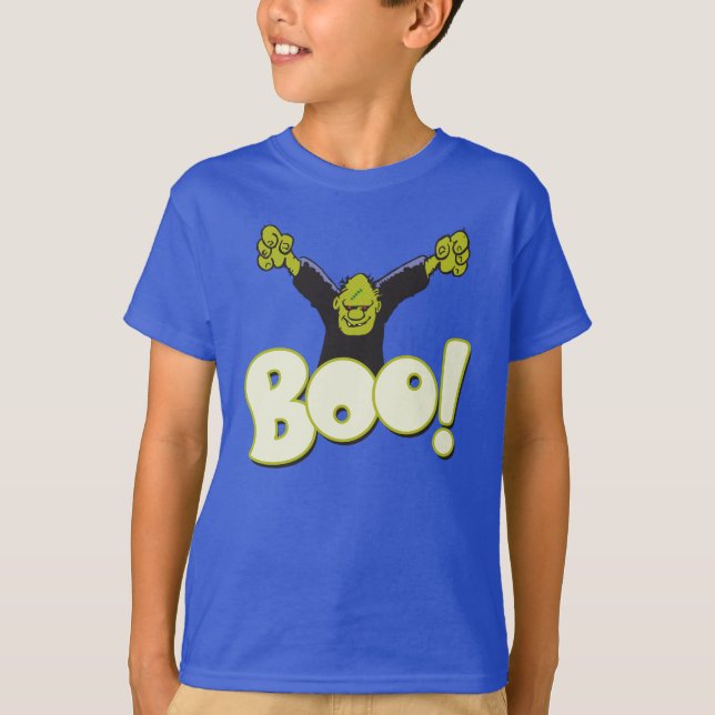 T-shirt BOO! Cartoon de Halloween do Monstro Frankenstein (Frente)