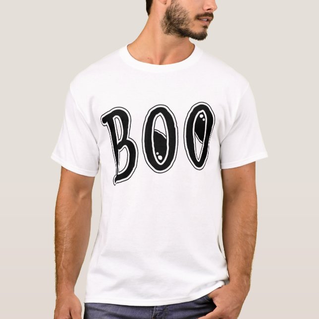 T-shirt *BOO* do Dia das Bruxas (Frente)