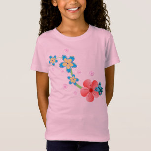 T-shirt Borboleta abstrata bonito em flores cor-de-rosa e