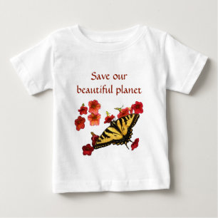 T-shirt Borboleta Amarela em Flores Vermelhas Salva Nosso