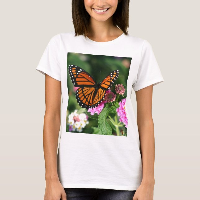 T-shirt Borboleta de monarca na flor do Lantana (Frente)