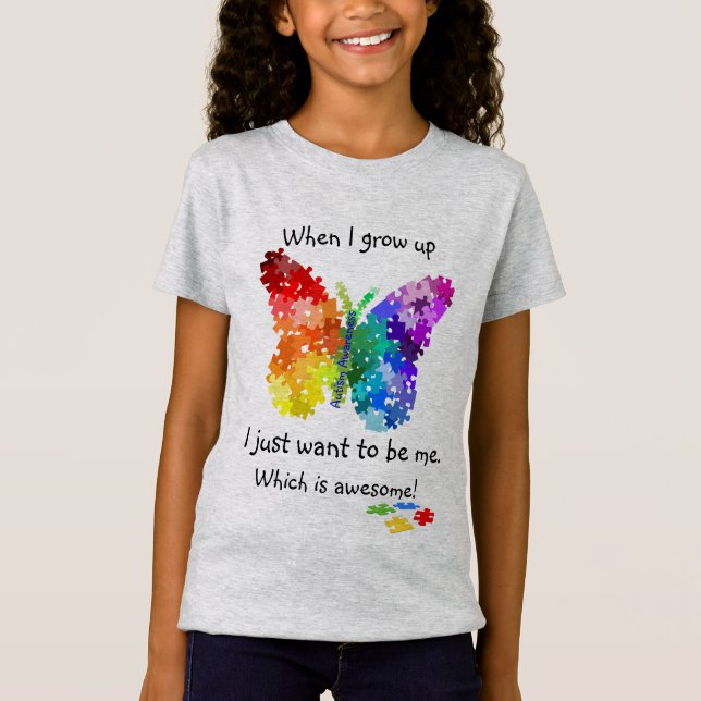 T-shirt Borboleta do quebra-cabeça do autismo quando eu (Frente)