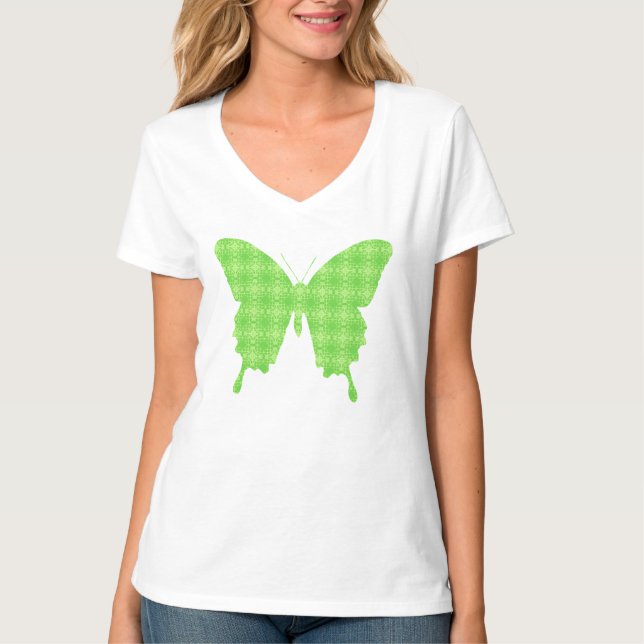 T-shirt Borboleta em impressão de papel de parede - verde  (Frente)