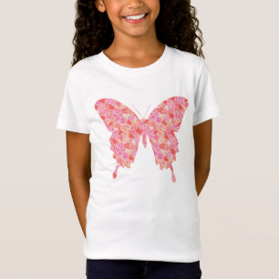 T-shirt Borboleta em padrão de flor - rosa, laranja