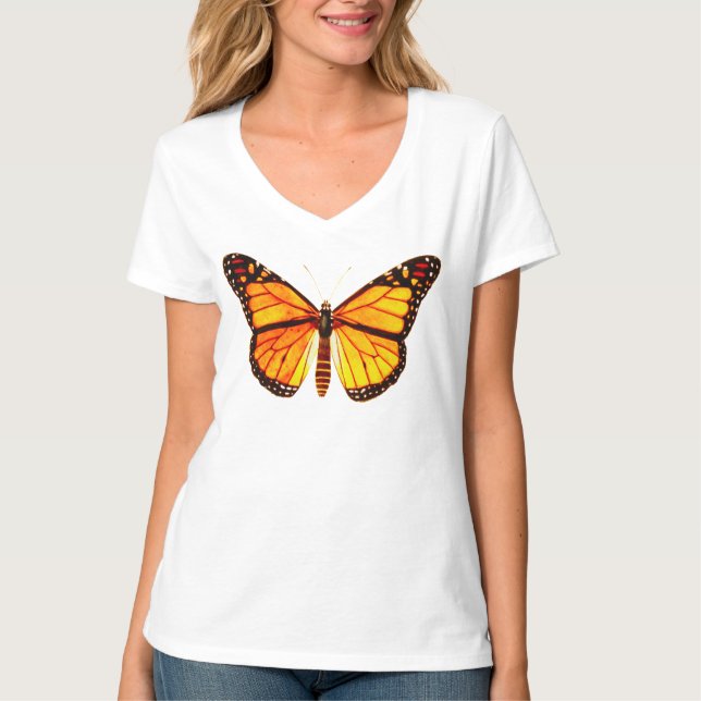 T-shirt Borboleta monarca, laranja-ouro e preto (Frente)