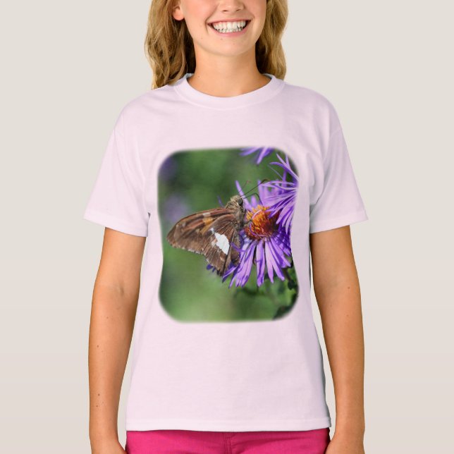 T-shirt Borboleta Na Natureza Roxa Aster (Frente)
