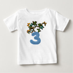 T-shirt Borboletas do aniversário de 3 anos