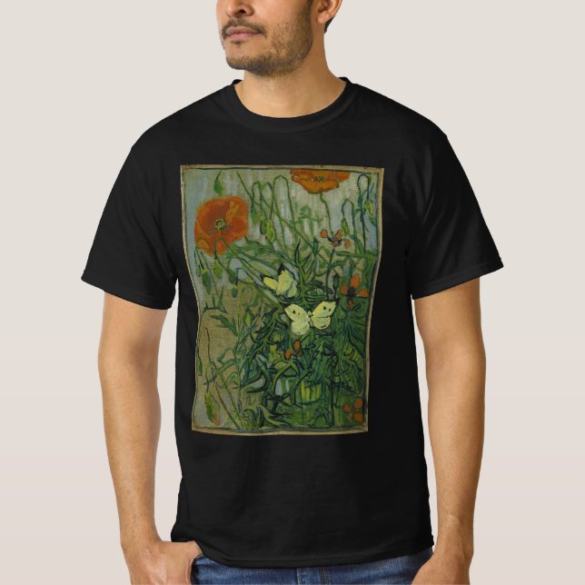 T-shirt Borboletas e papagaios de Vincent van Gogh (Frente)