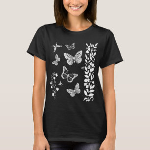 T-shirt Borboletas no jardim preto elegante