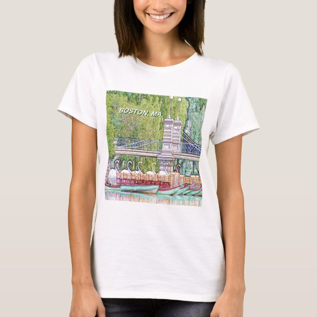 T-shirt Boston Swan Boats in Pencil and Ink Filter (Frente)