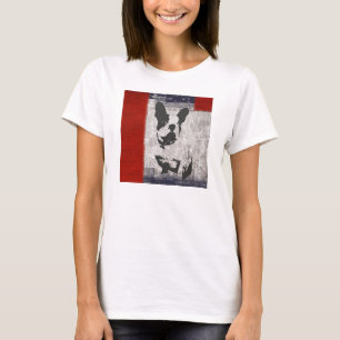 T-shirt Boston Terrier em preto e branco com beira