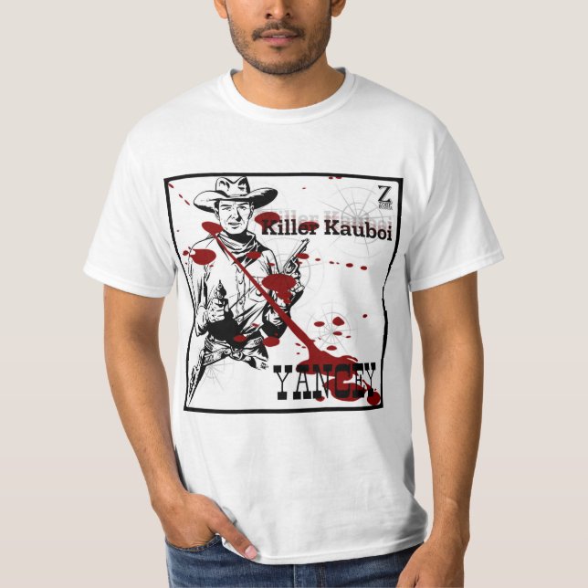 T-Shirt Branca Com YANCEY Killer Kauboi Design (Frente)