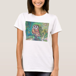 T-shirt Branco básico da camisola de alças da coruja