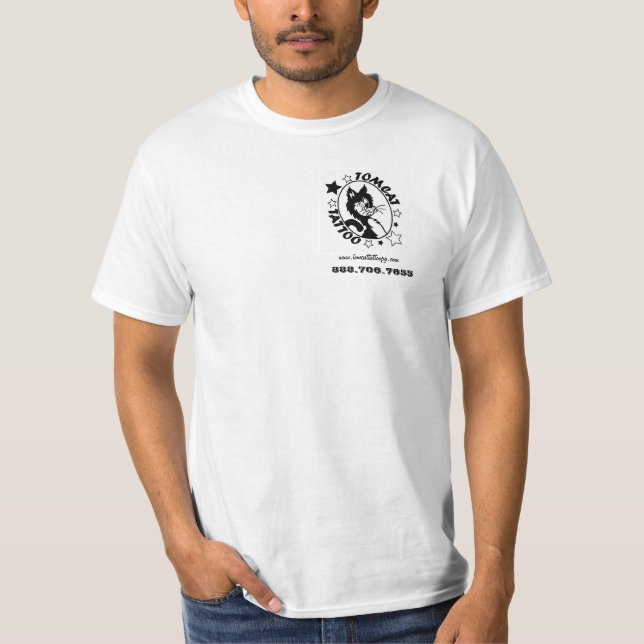T-shirt Branco básico do tatuagem de Tomcat (Frente)