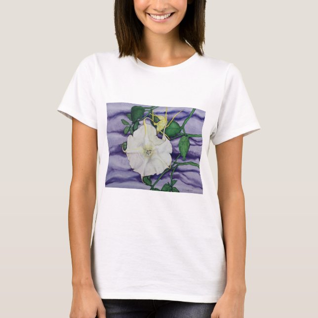 T-shirt branco com a flor branca na lavanda (Frente)