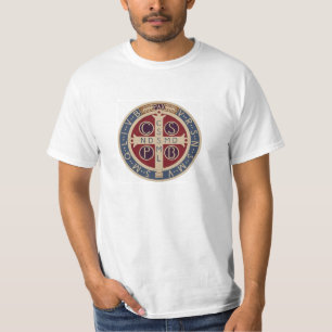 T-shirt branco com a medalha de St. Benedict