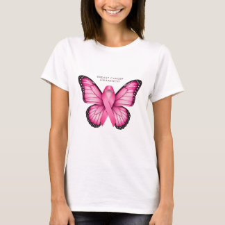 T-Shirt Branco com Gráfico de Borboleta Rosa