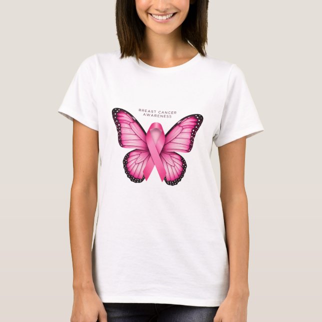 T-Shirt Branco com Gráfico de Borboleta Rosa (Frente)