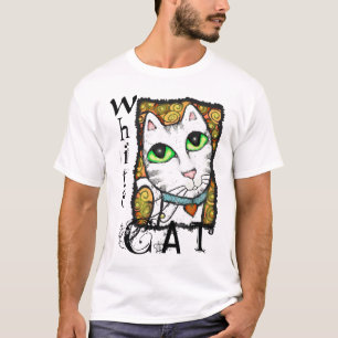 T-shirt branco da arte contemporânea do gato