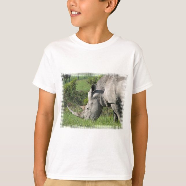 T-shirt branco da juventude do rinoceronte (Frente)