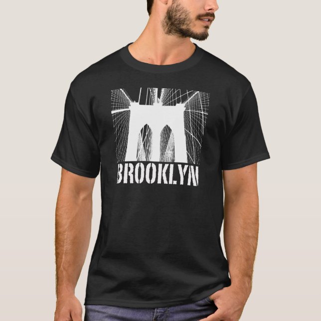 T-shirt Branco da silhueta da ponte de Brooklyn (Frente)