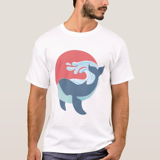 T-Shirt branco de baleia azul nadadora (Frente)