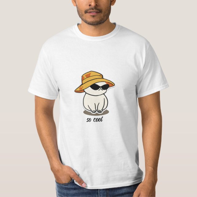 T-Shirt Branco de Gato Amarelo e Negro (Frente)