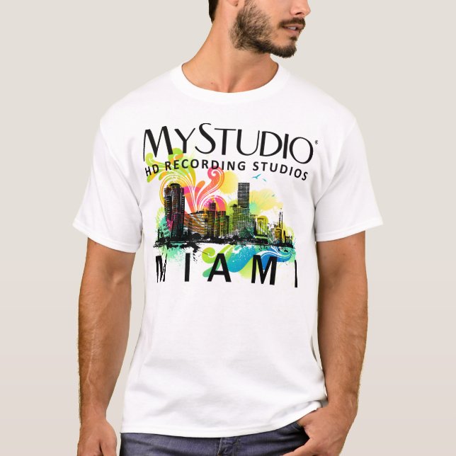 T-shirt branco de Miami dos homens (Frente)