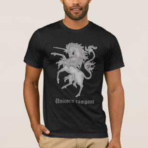 T-shirt Branco desenfreado do unicórnio medieval da