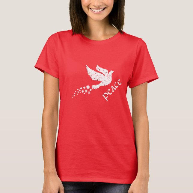 T-shirt branco dos flocos de neve da pomba da paz (Frente)
