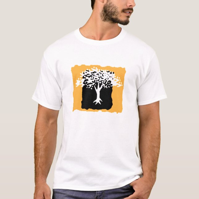 T-shirt branco e Dourado da reunião da árvore (Frente)