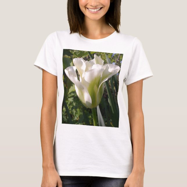 T-shirt branco e verde da tulipa (Frente)