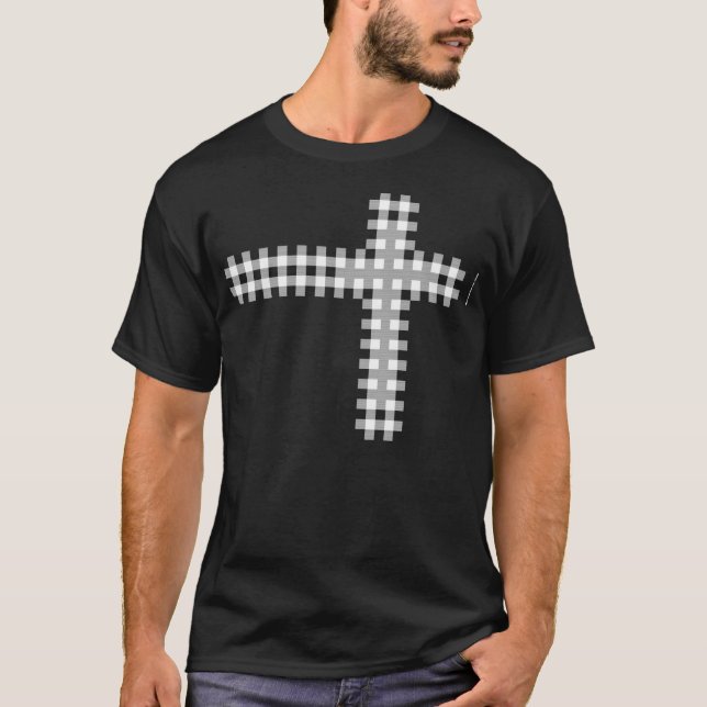 T-shirt Branco transversal da xadrez (Frente)
