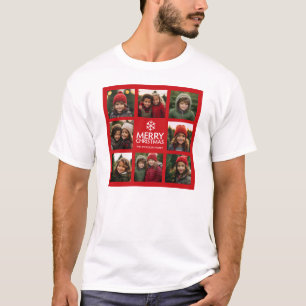 T-shirt Branco vermelho da colagem da foto do Feliz Natal