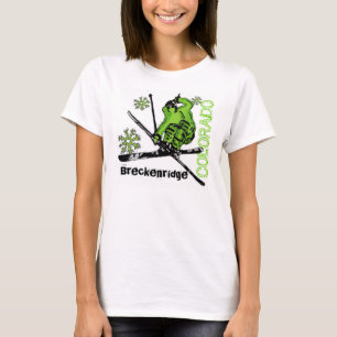 T-shirt Breckenridge Colorado, tema verde senhoras esquiar