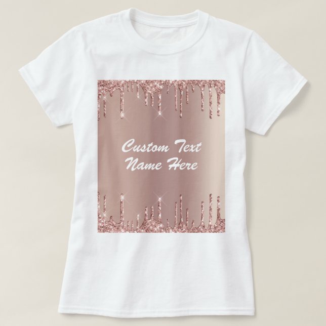 T-Shirt brilhante com Lente Dourada rosa com Texto (Frente do Design)