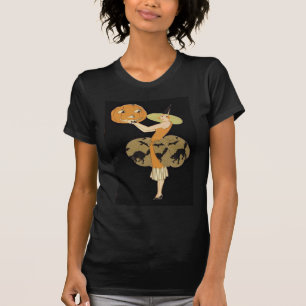 T-shirt Bruxa Art Déco Jack O Lantern Abóbora Gato Preto