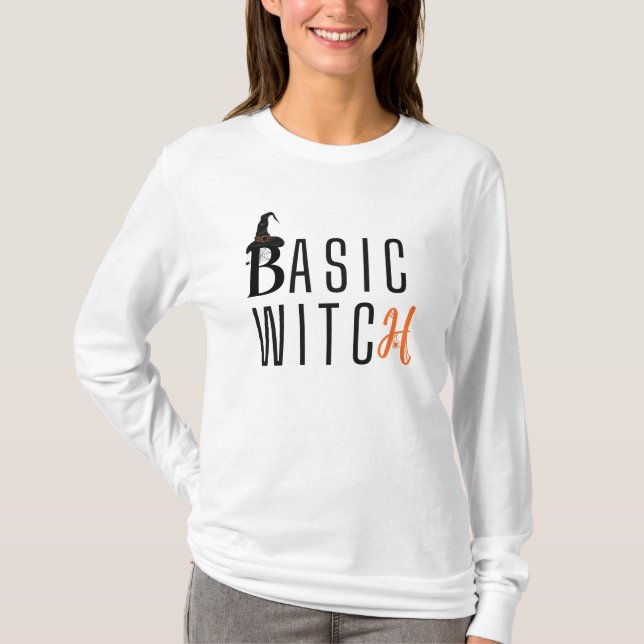 T-Shirt Bruxa Básico | Engraçado Café Halloween Te (Frente)