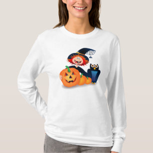 T-shirt Bruxa engraçada com coruja e abóboras
