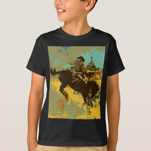 T-shirt Bucking ocidental selvagem do bronco dos (Frente)