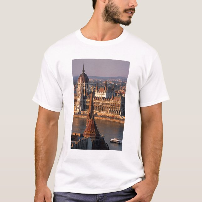 T-shirt Budapest, Hungria, Rio Danúbio, Parlamento (Frente)