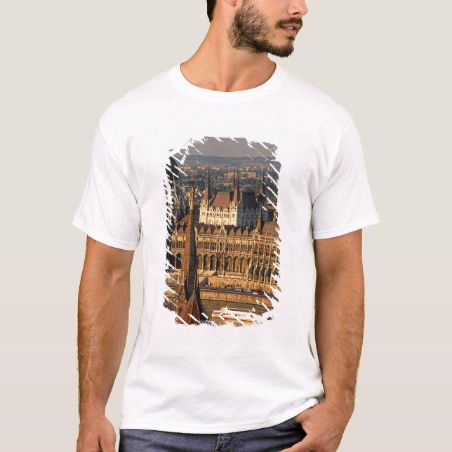 T-shirt Budapest, Hungria, Rio Danúbio, Parlamento (Frente)