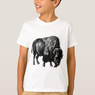 T-shirt Buffalo American Bison Vintage Wood Engrenando