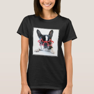 T-shirt Buldogue francês com vidros vermelhos da estrela
