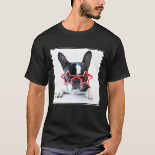 T-shirt Buldogue francês com vidros vermelhos da estrela