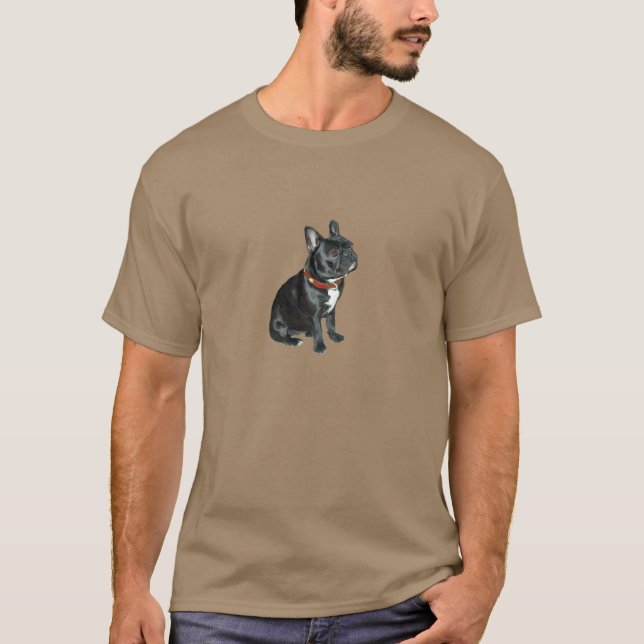 T-shirt Buldogue Francês - Preto com coleira vermelha (Frente)