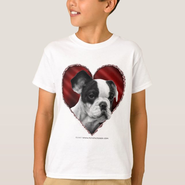 T-shirt Bulldog Francês com Coração (Frente)