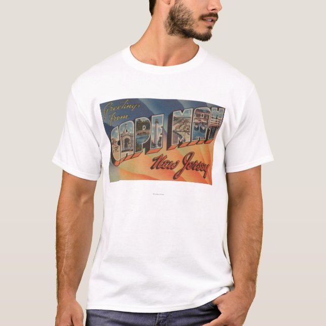 T-shirt Cabo May, Nova Jersey - Cenas em Larga Letra (Frente)