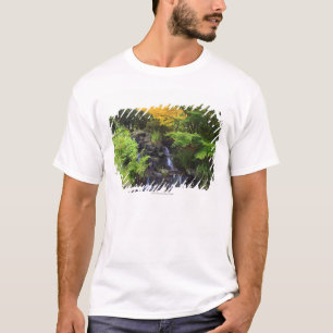 T-shirt Cachoeira borrada da rocha, árvores verdes &